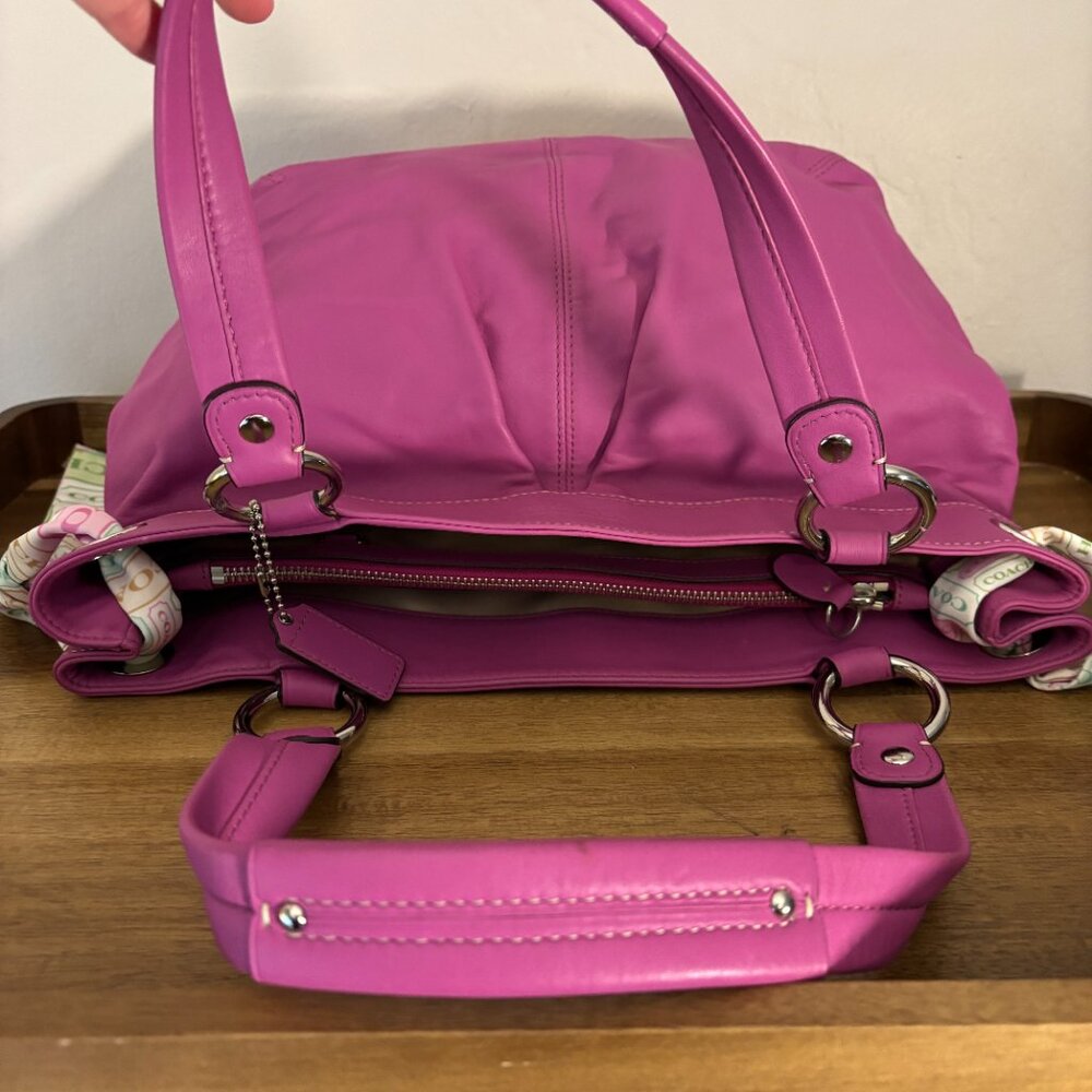 Coach Kyra Pink Leather Signature Side Scarves Shoulder Tote - Picture 6 of 11